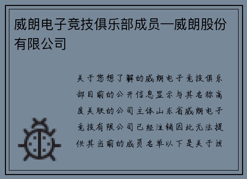 威朗电子竞技俱乐部成员—威朗股份有限公司